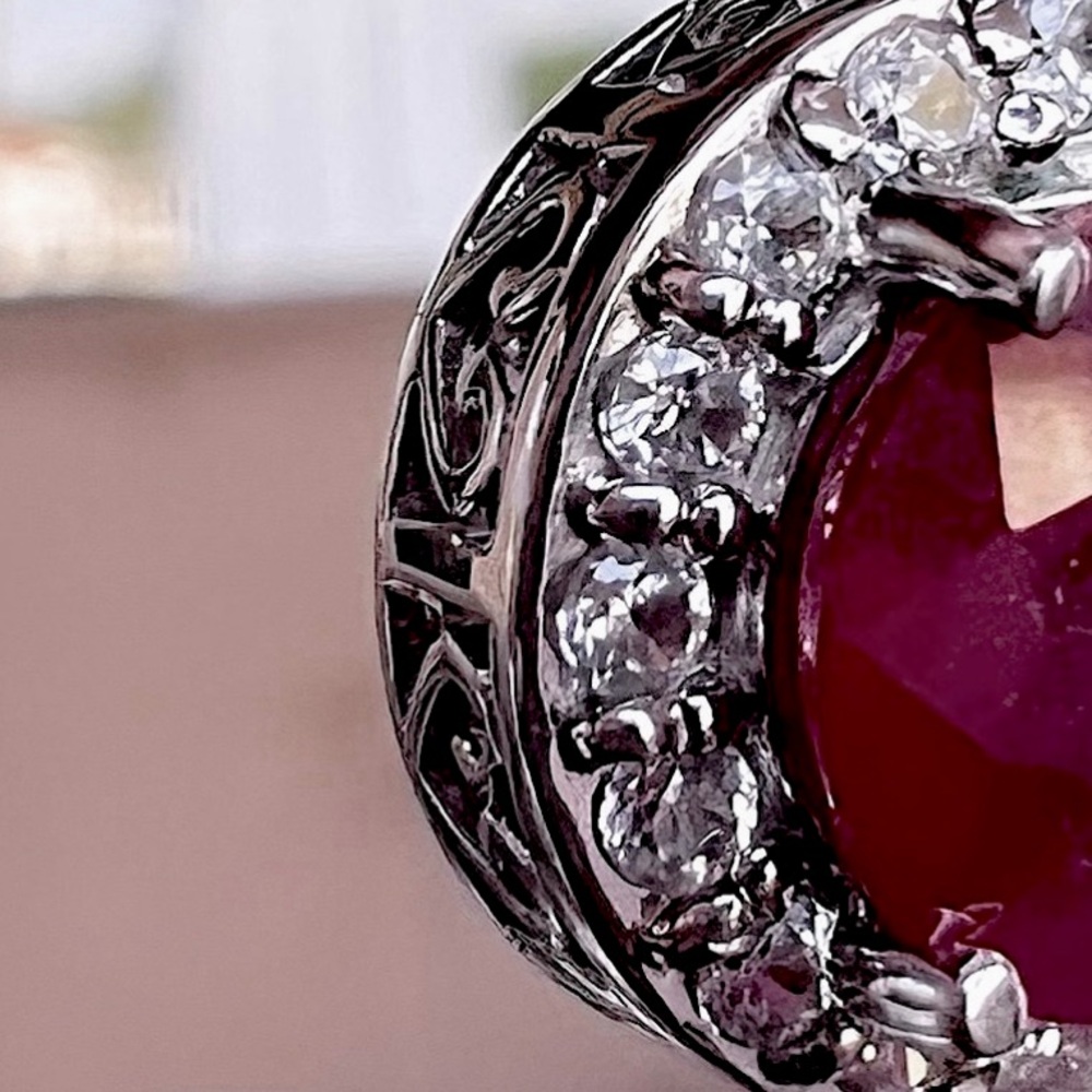 Niassa Ruby White Zircon Sterling Silver Halo Pendant Necklace - Picture 8 of 14
